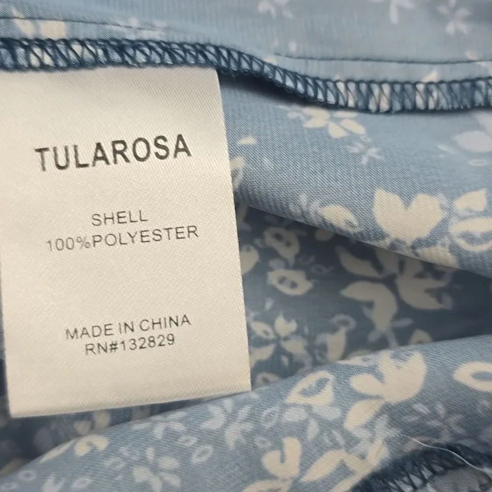 TULAROSA NWT Tanya Satin Blue Floral Cut-Out Ruffle Dress with Tie‎ front Medium